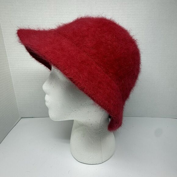 Vintage Angora Rabbit Hair Blend Cherry Red Fuzzy Bucket Hat One Size - Picture 3 of 8